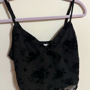 Black Floral Appliqué Chemise Tank Top